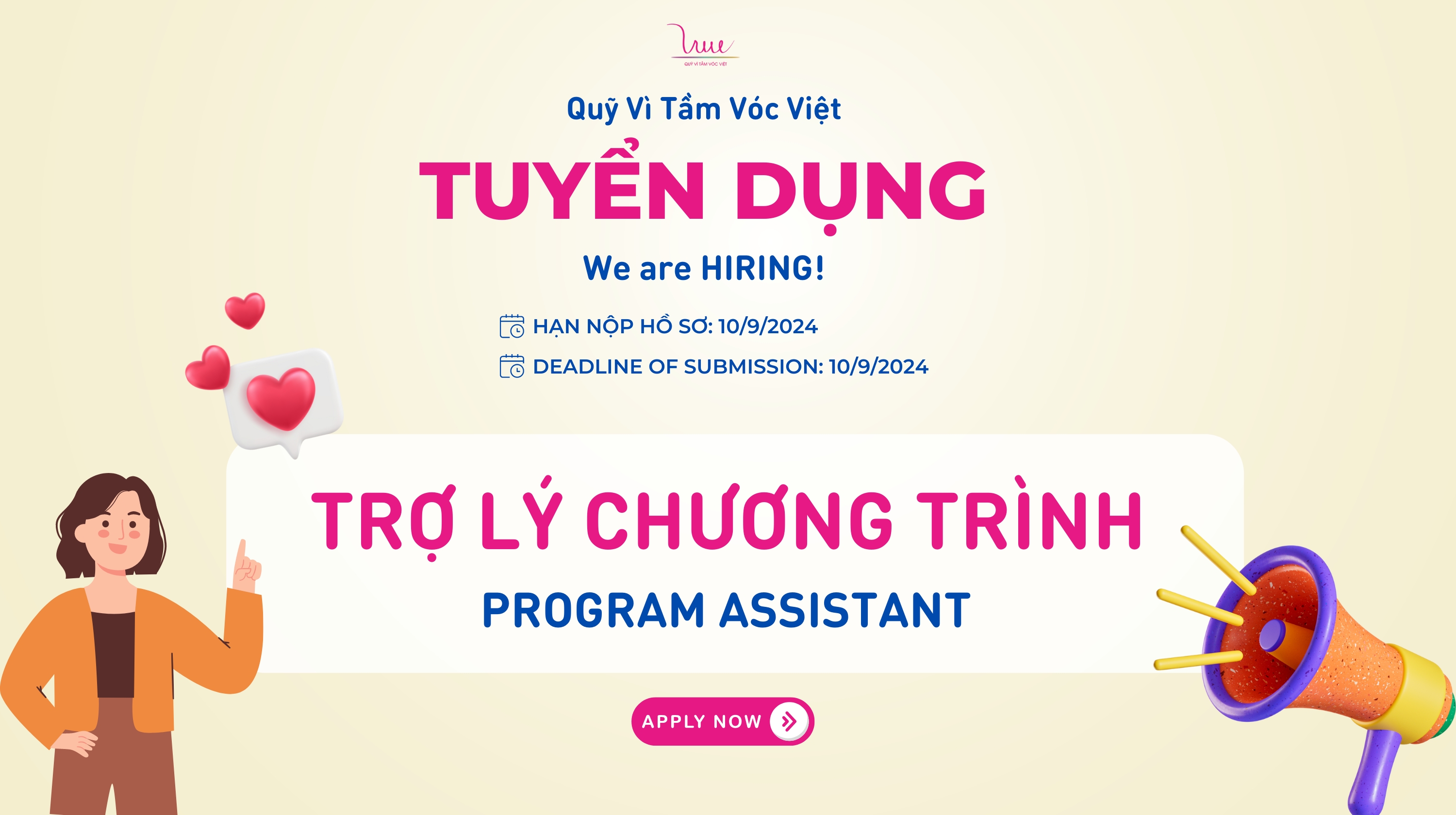 Quỹ Vì Tầm Vóc Việt tuyển vị trí trợ lý chương trình-  Hạn chót: 10/9/2024